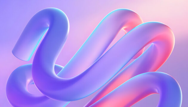 Vibrant 3d curved tube lines in purple gradient background. Modern digital wallpaper and abstract art. Smooth neon shapes twisting with glowing studio lighting effects