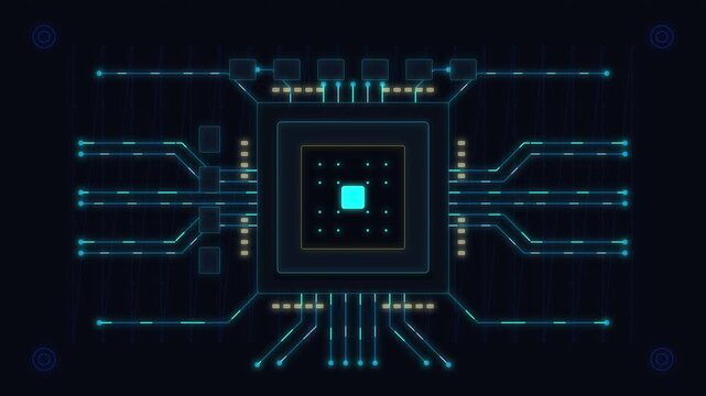 Digital technology cpu microchip circuit board animation loop background
