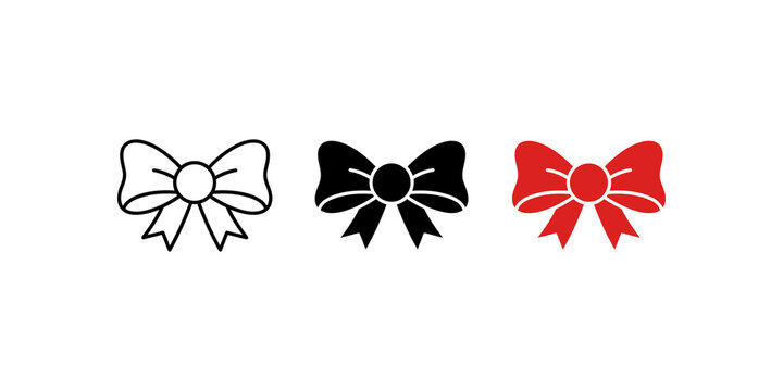 Bow tie icon set variations for fashion and celebration accessories.