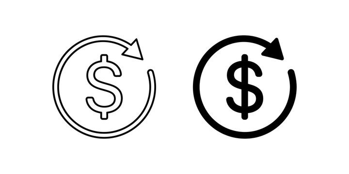 Money cash back icon symbol dollar sign circular arrow outline and filled.