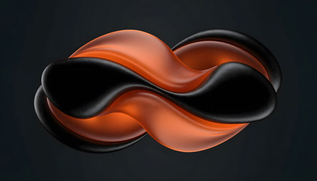 Bioluminescent orange core resting inside dark twisted organic pod. Energy capsule concept and futuristic digital asset. Smooth glowing kernel enclosed by sleek black flowing folds
