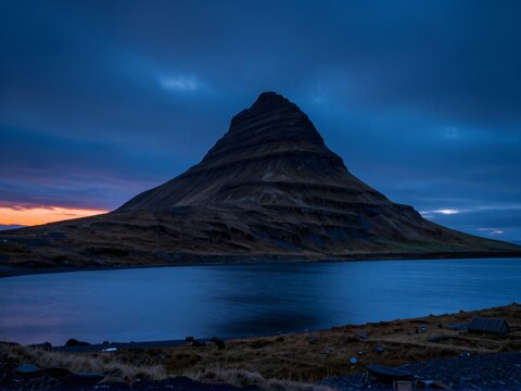 Blue Hour Kirkjufell Mountain Snaefellsnes
