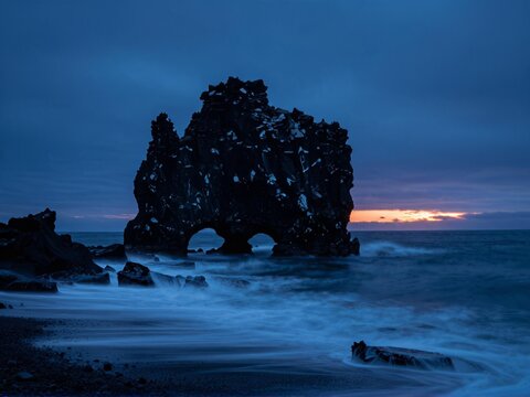 Blue Hour Coastal Rock Arch Snaefellsnes Iceland