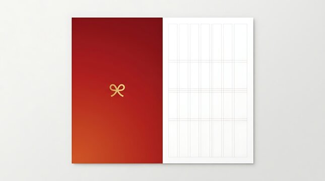 Red and white background with a decorative knot and grid pattern