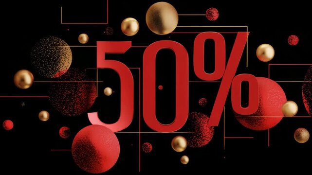 Promotional event showing a 50 percent discount surrounded by