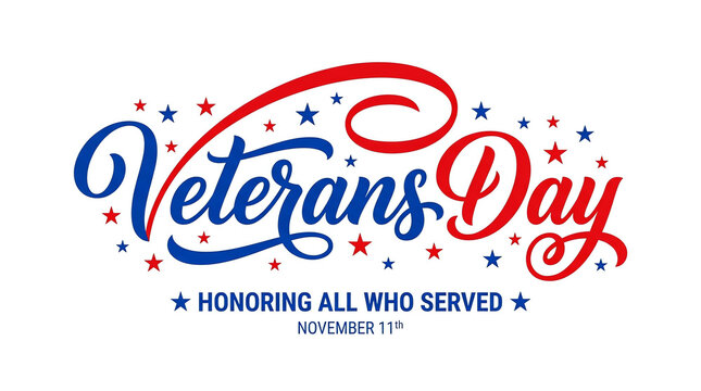 Veterans day lettering with stars honoring all who served on november eleventh
