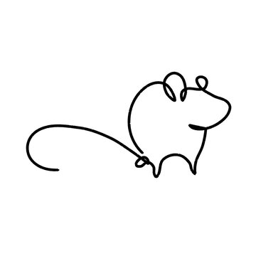 Minimalist Hand Drawn Mouse Line Art Character Icon Illustration