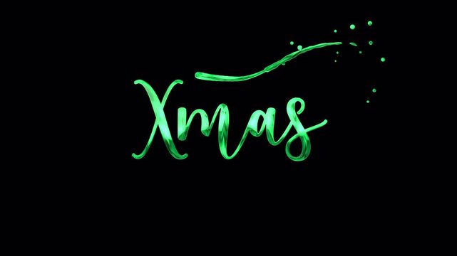 Green metallic christmas cursive lettering shines with glowing stars, creating a festive holiday banner ideal for greeting cards, invitations, decorations.