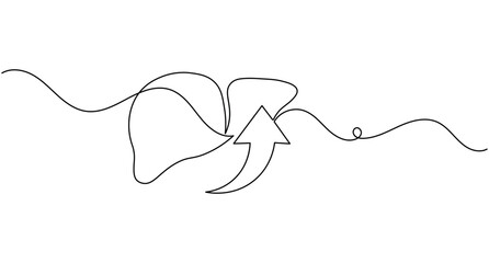 Obraz premium Liver anatomy with arrow continuous one line drawing minimalist health recovery organ editable stroke vector illustration