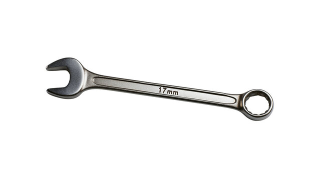 A 17mm combination spanner wrench isolated on transparent background