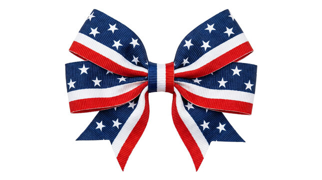 Patriotic hair bow with stars and stripes on a white background