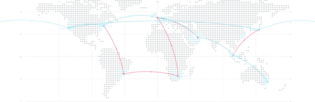 dotted world map with global network routes location markers and digital connectivity infographic