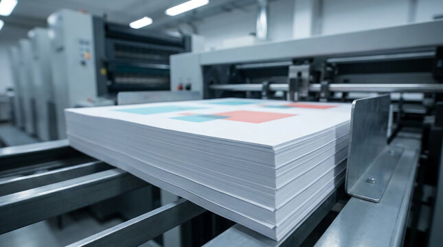 Modern industrial printing press producing high-quality colorful printed sheets in large quantities.