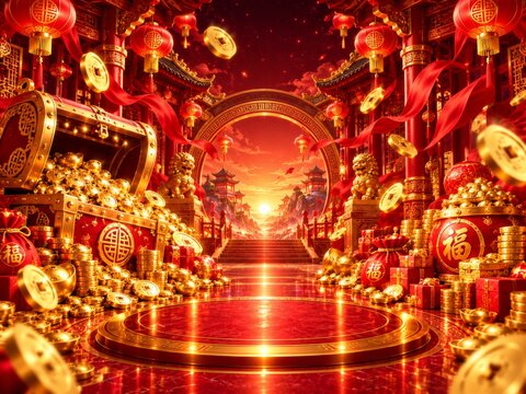 Golden Treasure Podium in Chinese Temple for Lunar New Year Celebration