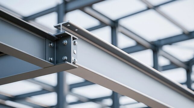 Close-up of industrial steel beam construction, showcasing structural integrity and modern building materials