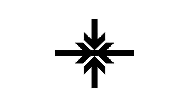 Minimalist black and white motion graphic animation of multiple arrows converging towards a central horizontal line.