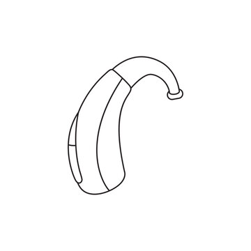 A simple icon representing a hearing aid, a device designed to improve hearing for people with hearing loss.