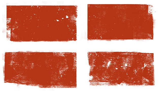 Set of red horizontal brayer ink texture blocks for grunge background and printmaking frame design