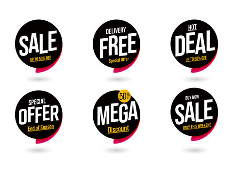 Set of round promotional sale badges isolated on a transparent background