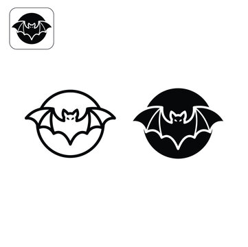 Bat icon set with moon background in black