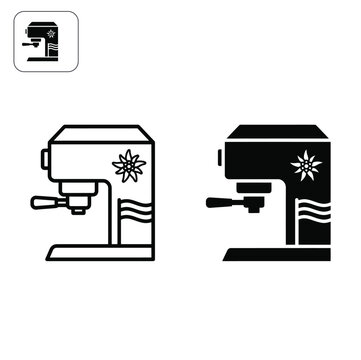 Espresso Coffee Machine Icon Set with Edelweiss Flower