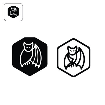 Bat Icon Set in Hexagonal Frames, Minimalist Vector Graphic