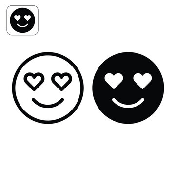 Love heart eyes emoji icon set in black