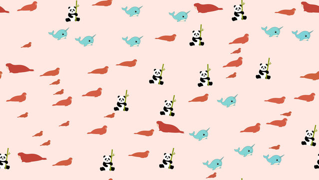 Cute Animal Pattern: Pandas, Narwhals, and Walruses