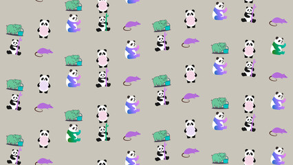 Cute cartoon animals pattern with pandas, pigs, and mice © athlenamaya