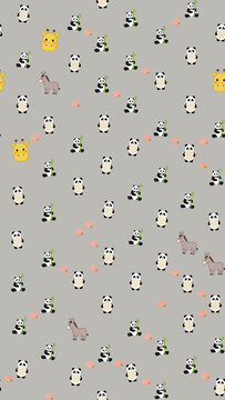 Cute cartoon animals pattern with pandas, giraffes, pigs, and donkeys