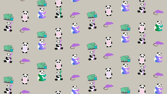 Cute cartoon animals pattern with pandas, pigs, and mice