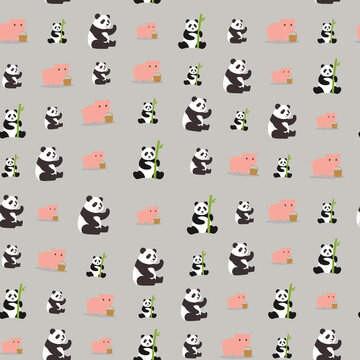 Cute Pandas and Pigs Seamless Pattern