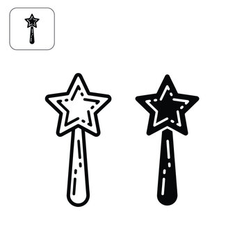 Magic Wand Icon Set with Star Shape, Vector Illustration