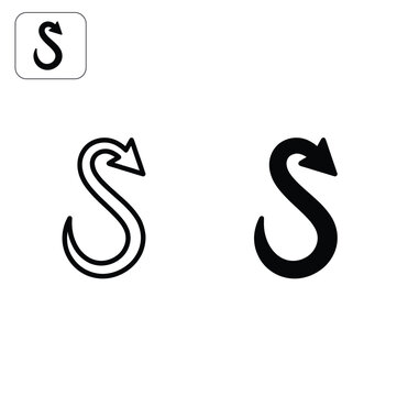 S letter arrow icon set, stylized serpent shape
