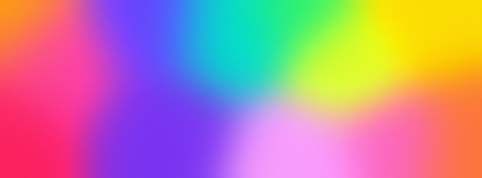 Vibrant rainbow gradient mesh background with grain noise texture featuring bright pink, purple, blue, green, yellow, and orange hues.