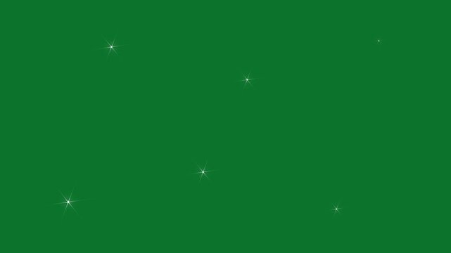 Blinking retro vector stars and dots, twinkling starry night sky. sparkle, white cartoon, flat, vector, doodles style.  chroma key green background. 4k video