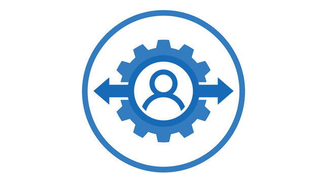 Human centered gear icon with bidirectional arrows for user