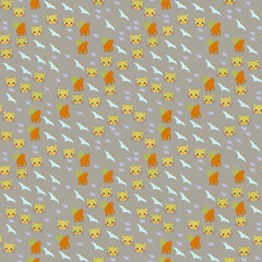 Cartoon Animals Pattern with Bears, Pterodactyls, and Apes © xie