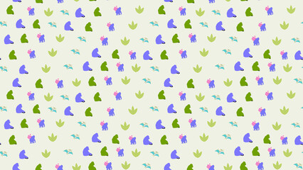 Cartoon Dinosaur Pattern with Footprints and Leaves © xie