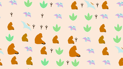 Cartoon Dinosaur Pattern with Pterodactyls and Footprints © xie