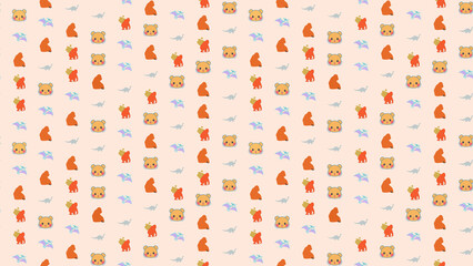 Cute cartoon bear faces, dinosaurs, and abstract figures pattern © xie