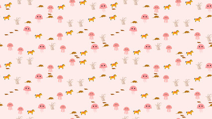 Seamless pattern of horses, jellyfish, goats, and mice © xie
