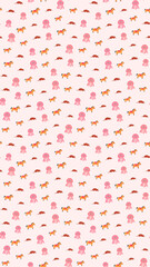 Seamless pattern with cartoon horses and jellyfish © xie