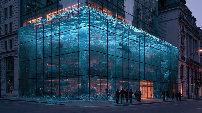 Illusionary Aquatic Building Facade Creates Surreal Underwater Experience in Urban Environment
