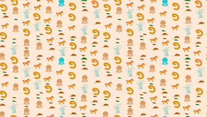 Stylized Animals and Shapes Repeating Pattern © xie
