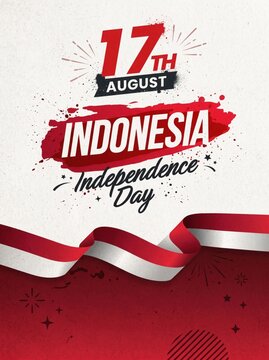 17 August Indonesia Independence Day celebration graphic design with ribbon and stars