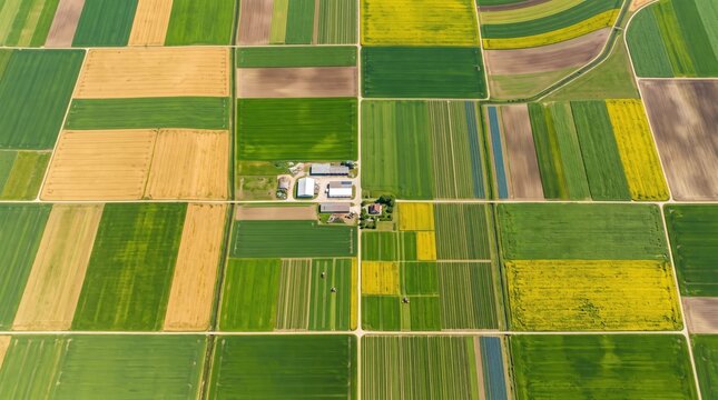 Aerial Top Down View of Geometric Agricultural Farmland Fields AI-GENERATED