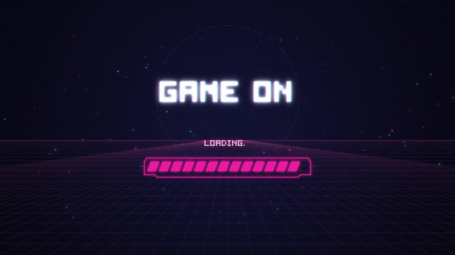 synthwave retro game on text loading screen animation
