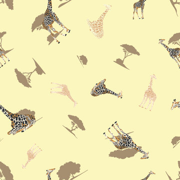 giraffe cartoon vector seamless pattern with red background suitable for fashion and any purposes