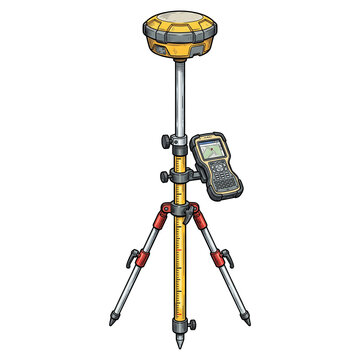 Professional GNSS RTK land surveying equipment on tripod vector illustration